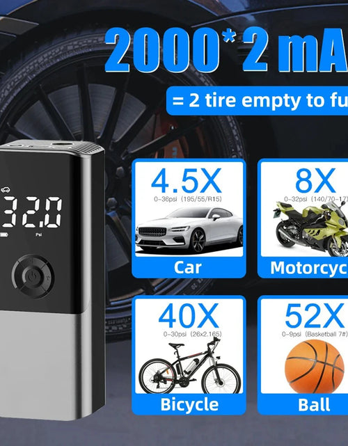 Load image into Gallery viewer, Wireless Car Tire Air Pump 4000Mah Rechargeable Car Air Compressor 150PSI Car Tire Pump LED Air Pump for Car Motorcycle Bike
