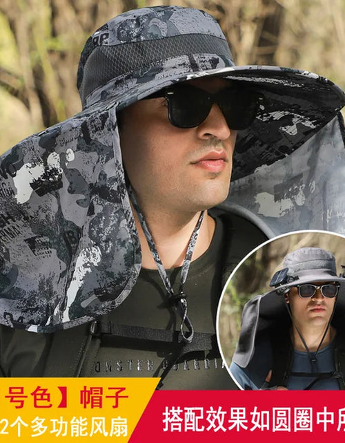 Load image into Gallery viewer, Sombrero Hat Summer Men Outdoor Fan Cap Multi-Purpose Rechargeable Big Wind Power Hat Big Brim Mountaineering Fisherman Hat Big
