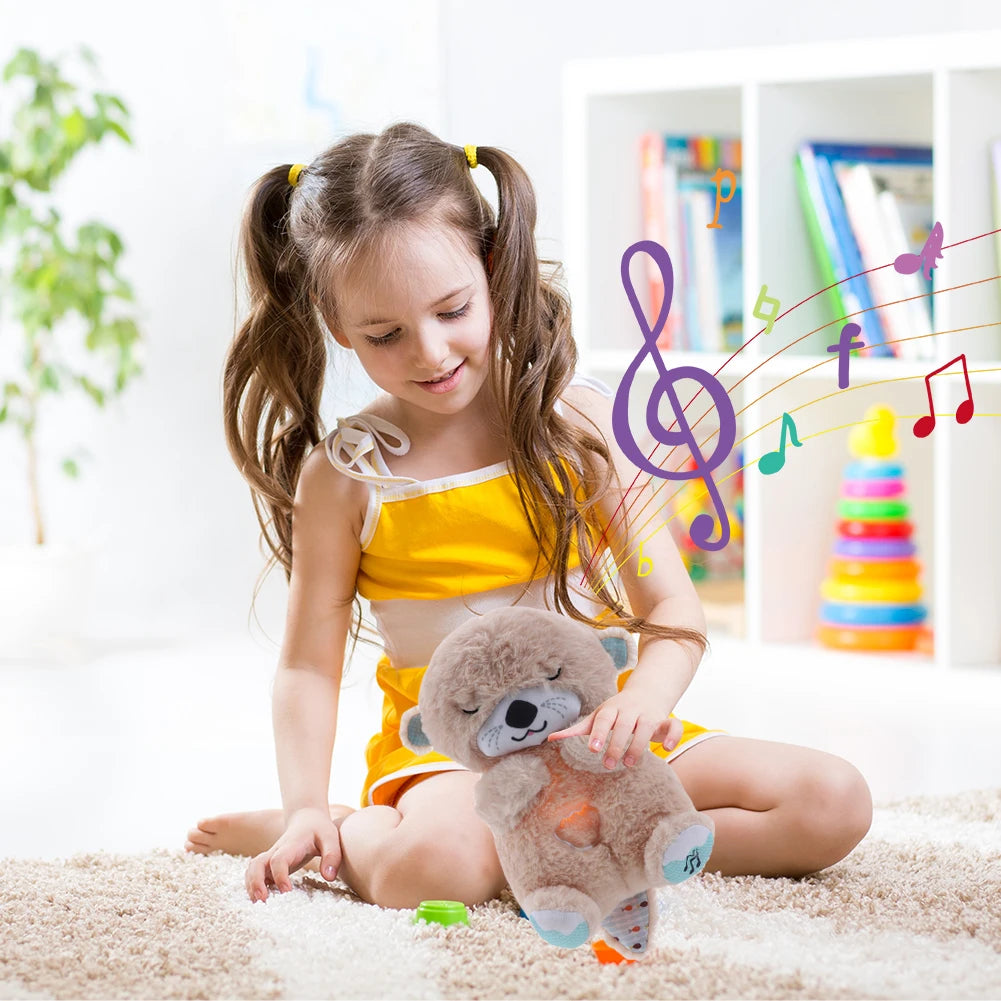 Breathing Otter Baby Sleep and Playmate Otter Musical Stuffed Plush Toy Baby Kids Soothing Music Sleep Sound and Light Doll Toys