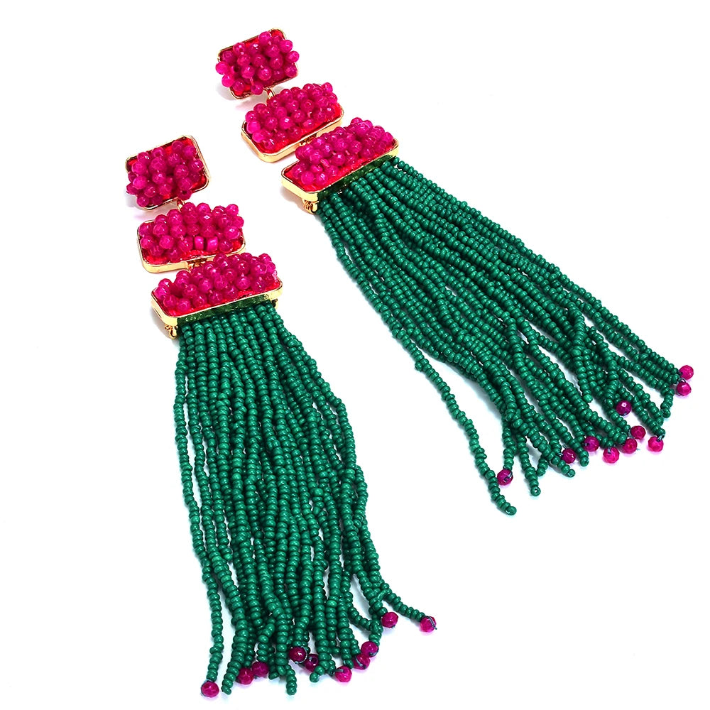 Luxury Handmade Bohemian Beaded Long Tassel Earrings for Women Ethnic Statement Dangle Earrings Jewelry Wholesale