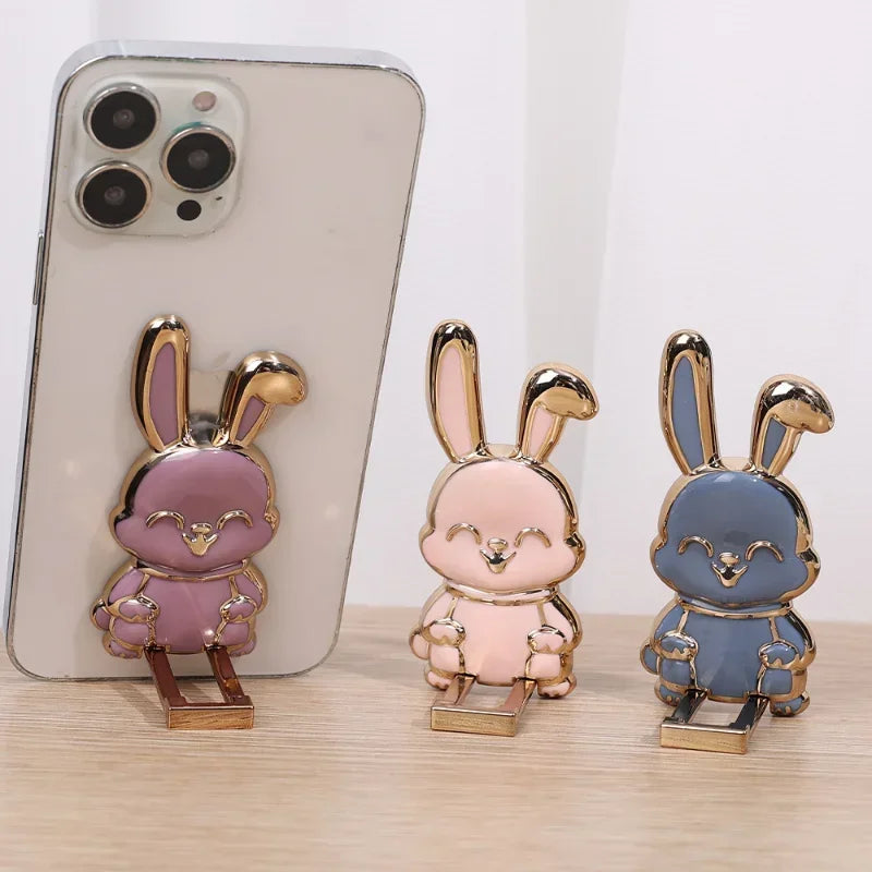 Universal Finger Ring Phone Holder Desktop Ultra-Thin Cartoon Rabbit Phone Stand Foldable Buckle Adhesive Pull Rod Support Frame