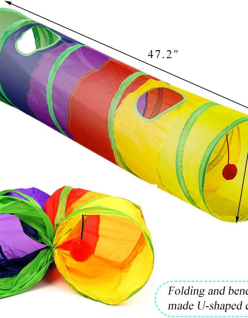 Load image into Gallery viewer, Cat Tunnel, Cat Tubes for Indoor Cats Collapsible Cat Play Toy for Puzzle Exercising Hiding Training and Running with a Red Fun Ball and 2 Holes (25&amp;120Cm) (Colorful)
