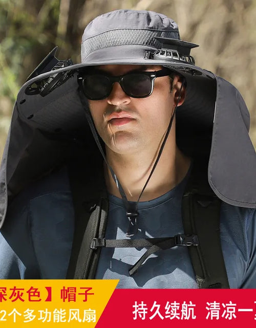 Load image into Gallery viewer, Sombrero Hat Summer Men Outdoor Fan Cap Multi-Purpose Rechargeable Big Wind Power Hat Big Brim Mountaineering Fisherman Hat Big
