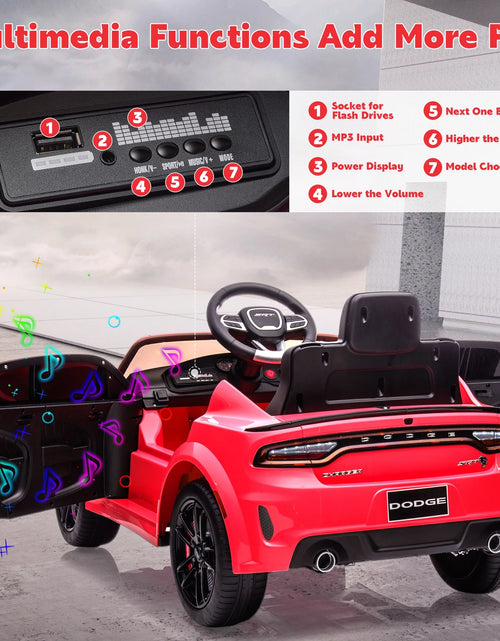 Load image into Gallery viewer, Dodge Electric Ride on Cars for Kids, 12V Licensed Dodge Charger SRT Powered Ride on Toys Cars with Parent Remote Control, Electric Car for Girls 3-5 W/Music Player/Led Headlights/Safety Belt, Red
