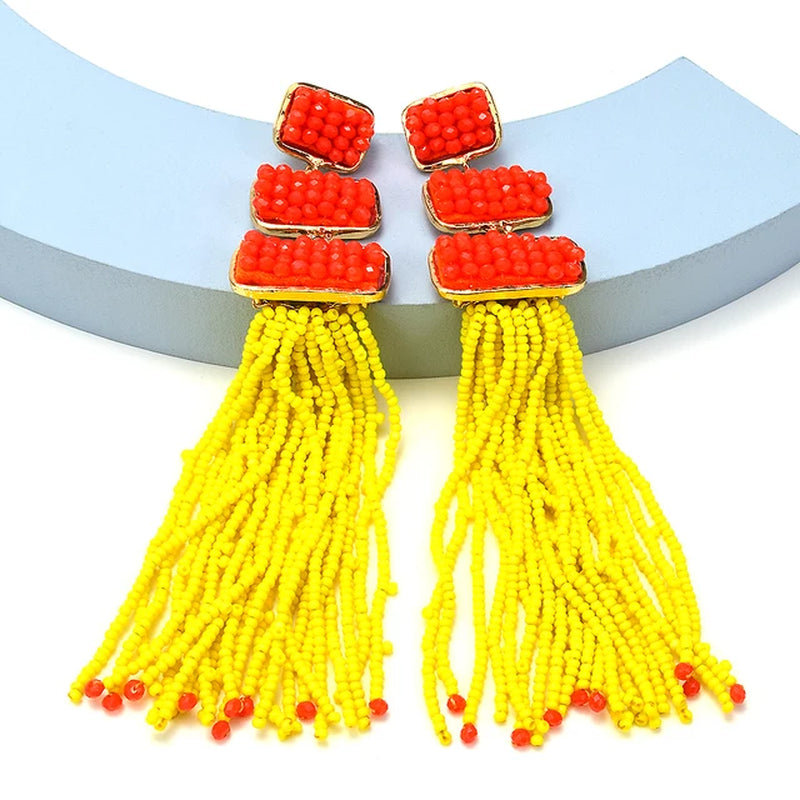 Luxury Handmade Bohemian Beaded Long Tassel Earrings for Women Ethnic Statement Dangle Earrings Jewelry Wholesale