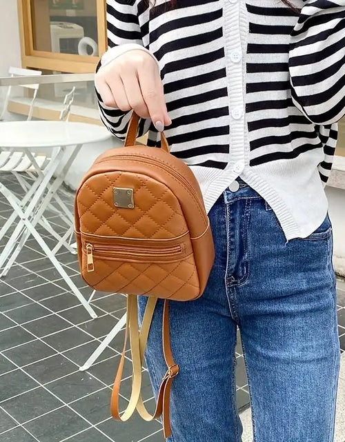 Load image into Gallery viewer, Women&#39;S Cute Small Backpack Rhombic Pattern Backpack with Adjustable Strap Zipper Casual Shoulder Black Mobile Bag
