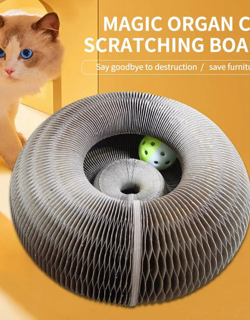 Load image into Gallery viewer, Magic Organ Foldable Cat Scratch Board Toy with Bell Cat Grinding Claw Cat Climbing Frame round Corrugated Cats Interactive Toys
