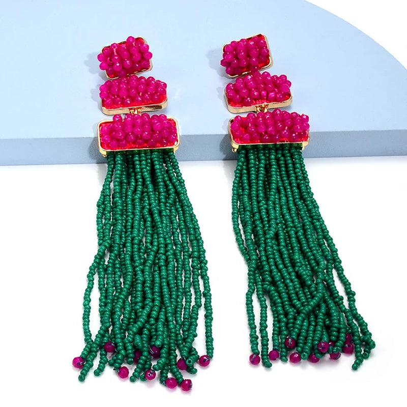 Luxury Handmade Bohemian Beaded Long Tassel Earrings for Women Ethnic Statement Dangle Earrings Jewelry Wholesale