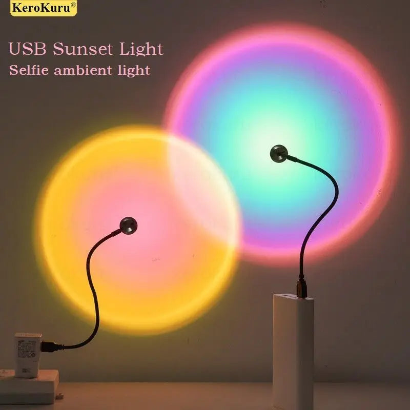 USB Sunset Light Lamp Self Photography Light LED Rainbow Neon Night Light Projector Photography Wall Atmosphere Light