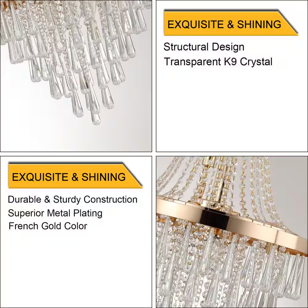 19.7 In. 10-Light Gold Crystal Crystal Chandelier Modern Chandeliers Lights