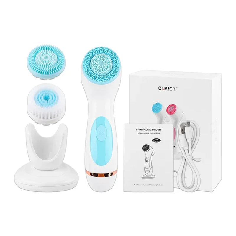 3 in 1 Electric Cleansing Brush Ultrasonic Facial Cleaner Face Massagers Sonic Rotating Cleansing Brush Face Deep Cleansing Tool