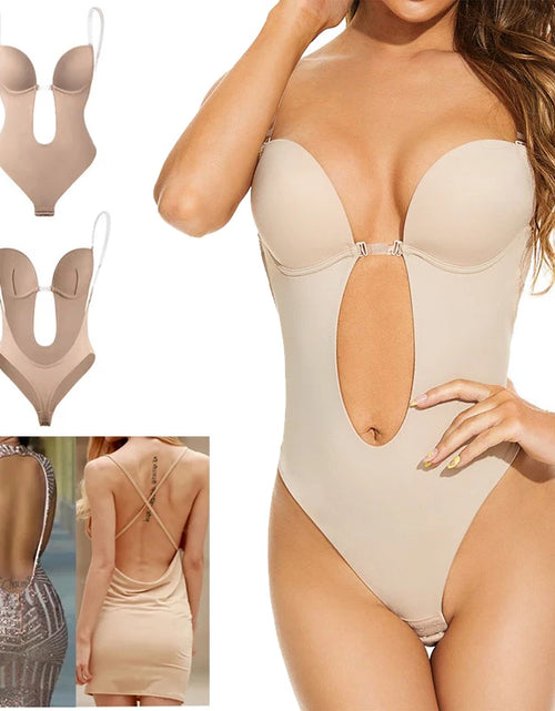 Load image into Gallery viewer, Invisible Bodysuit Women Thong Shaper Body Shapewear Sexy Deep V-Neck Backless Corset Plunge Padded Push up Slimming Underwear
