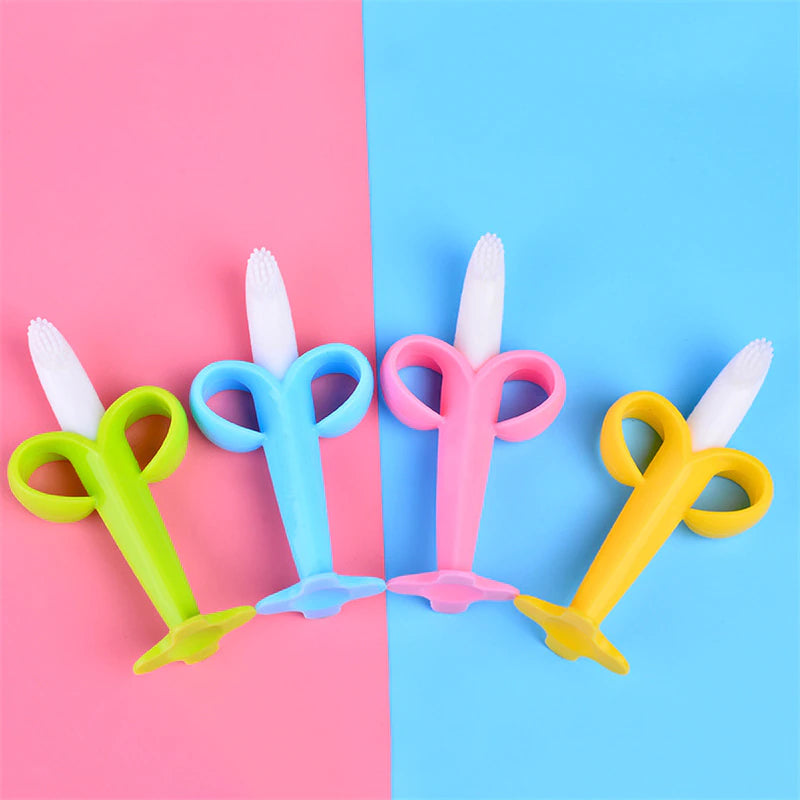 Baby Silicone Training Toothbrush BPA Free Banana Shape Safe Toddle Teether Chew Toys Teething Ring Gift Infant Baby Chewing