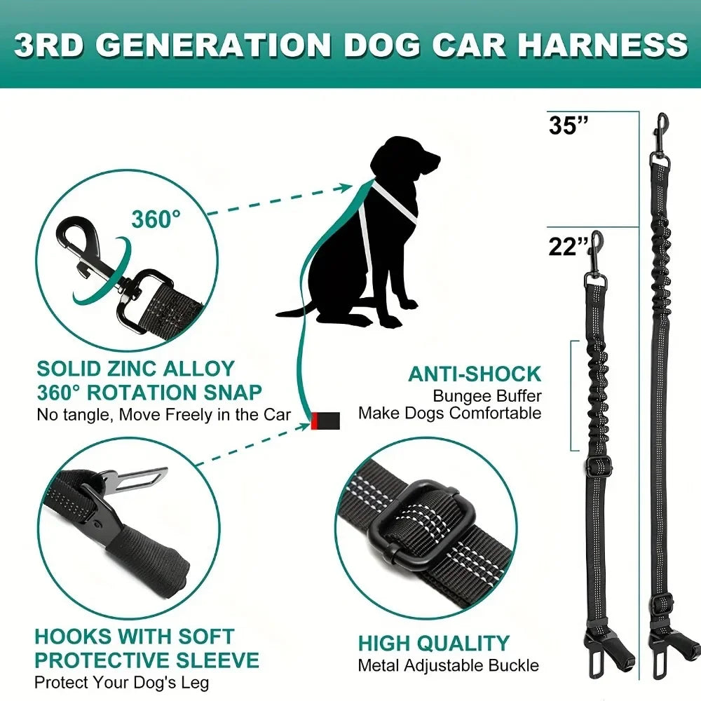 2Pcs Dog Seat Belt Adjustable Dog Car for Vehicle Pet Safety with Elastic Bungee Buffer Reflective & Durable Car Harness for Dog