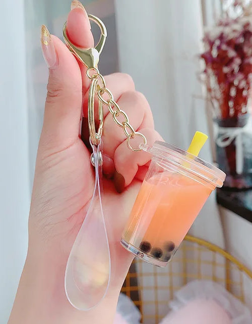 Load image into Gallery viewer, Creative Floating Unicorn Milk Tea Cup Bottle Keychain Cute Fruit Daisy Cat Bubble Tea Quicksand Sequins Liquid Car Keys Chain
