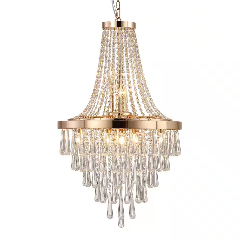 19.7 In. 10-Light Gold Crystal Crystal Chandelier Modern Chandeliers Lights