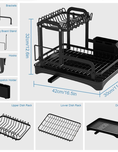 Load image into Gallery viewer, 2 Tier Dish Bowl Drainer Storage Rack Kitchen Dish Drying Rack with Drain Basket Countertop Dinnerware Organizer Drainboard
