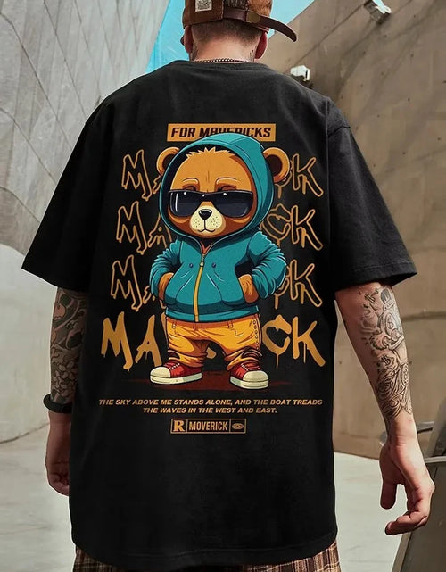 Load image into Gallery viewer, Cotton Fashion Bear Pattern Printed Men&#39;S T Shirt round Neck Loose Tops Breathable Comfortable Casual Oversized Women Clothing
