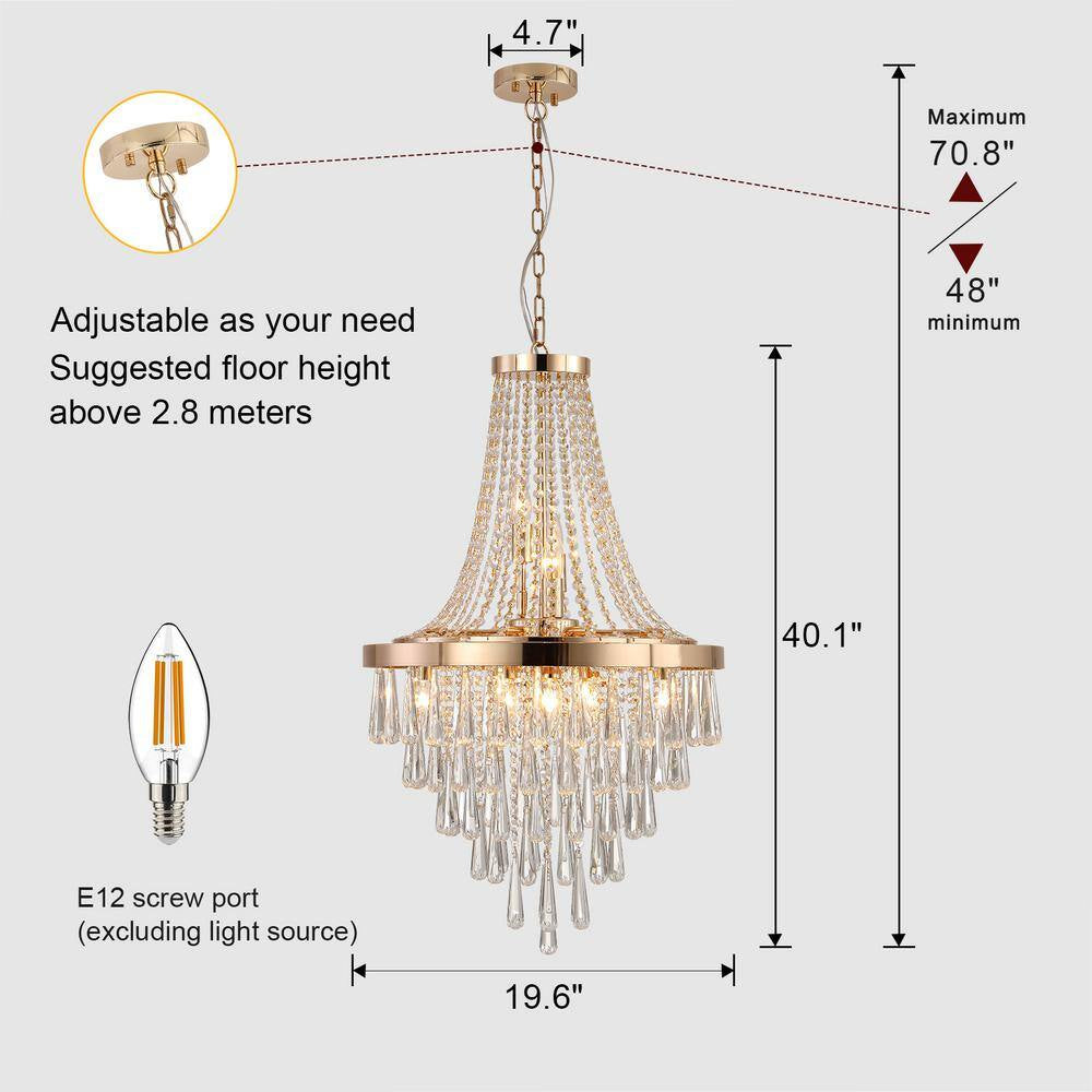 19.7 In. 10-Light Gold Crystal Crystal Chandelier Modern Chandeliers Lights