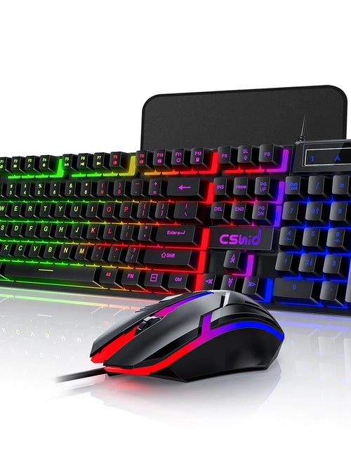 Load image into Gallery viewer, Gaming Keyboard &amp; Mouse, 104 Keys Rainbow LED RGB Backlit Quiet Computer Keyboard, Multimedia Keys, 26 Anti-Ghosting Keys, Waterproof Light up USB Wired Keyboard for PC Gamers Desktop Computer Laptop
