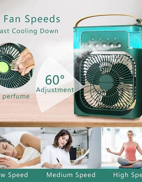 Load image into Gallery viewer, 3 in 1 Airs Cooler USB Electric Portable Fan Air Conditioners LED Night Light 5 Hole Water Mist Fan Home Desktop Air Cooling Fan
