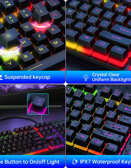 Load image into Gallery viewer, Gaming Keyboard &amp; Mouse, 104 Keys Rainbow LED RGB Backlit Quiet Computer Keyboard, Multimedia Keys, 26 Anti-Ghosting Keys, Waterproof Light up USB Wired Keyboard for PC Gamers Desktop Computer Laptop
