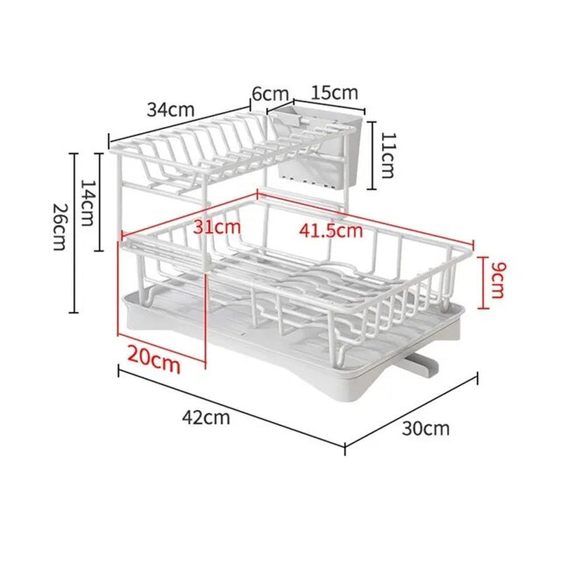 2 Tier Dish Bowl Drainer Storage Rack Kitchen Dish Drying Rack with Drain Basket Countertop Dinnerware Organizer Drainboard