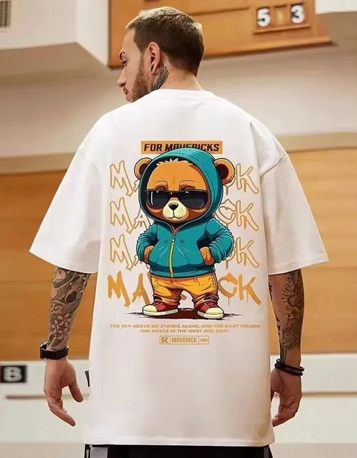 Load image into Gallery viewer, Cotton Fashion Bear Pattern Printed Men&#39;S T Shirt round Neck Loose Tops Breathable Comfortable Casual Oversized Women Clothing
