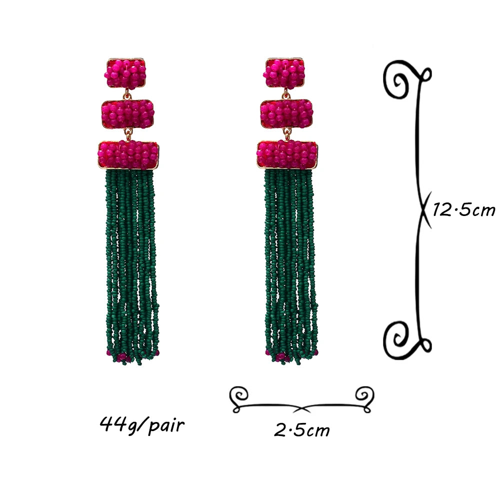 Luxury Handmade Bohemian Beaded Long Tassel Earrings for Women Ethnic Statement Dangle Earrings Jewelry Wholesale