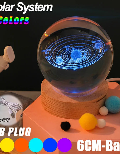 Load image into Gallery viewer, USB LED Night Light, Galaxy Crystal Ball Lamp, 3D Planet Moon Lamp, Home Decoration
