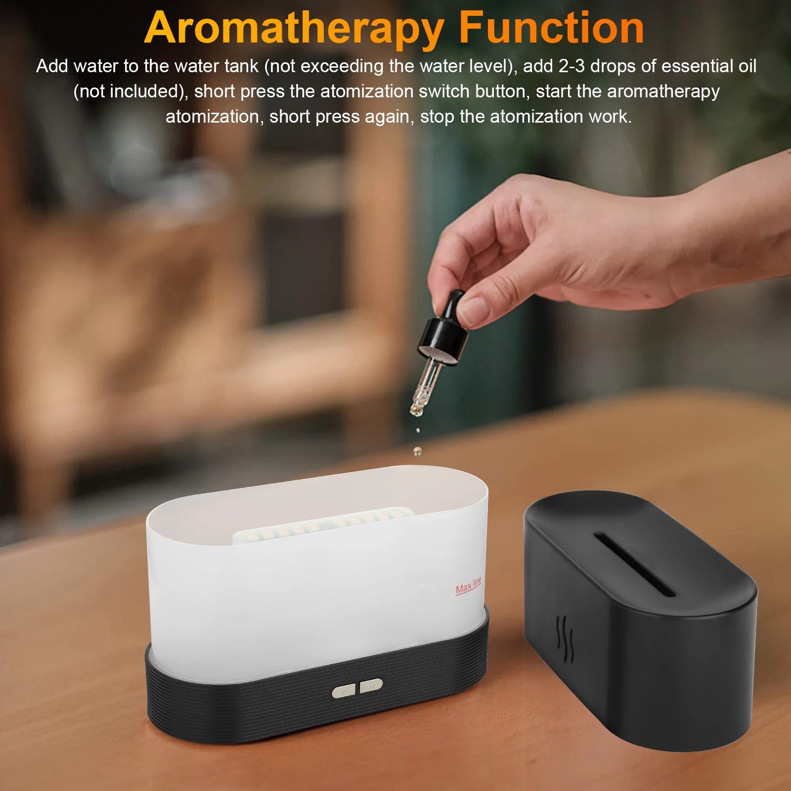 180Ml Air Diffuse Essential Oil Humidifier,  Aroma Mist Diffuser with Fire 7 Color Change LED Light for Office Room